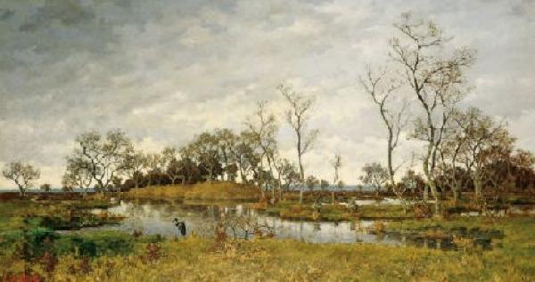 unknow artist Landscape of swamp with heron